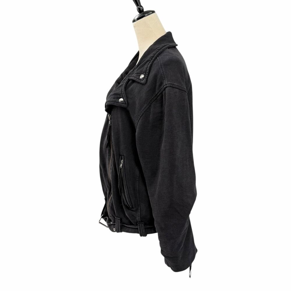 We the Free People Rebel Knit Oversized Cotton Biker Zip-Up Edgy Black Jacket - Picture 7 of 15